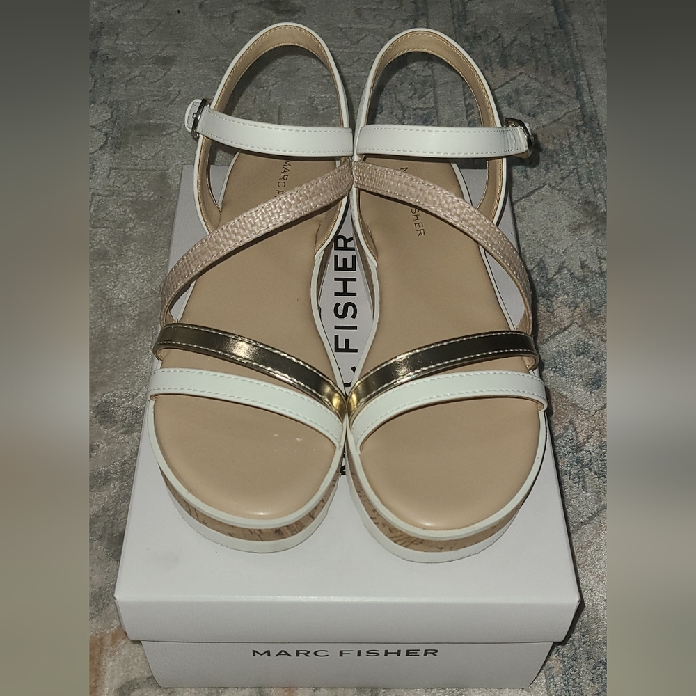 Marc Fisher Women's Gold and White Sandals